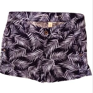 Sonoma Misses Shorts Sz 2 Blue Palm Tropical Mid Rise Stretch Linen Rayon Beach